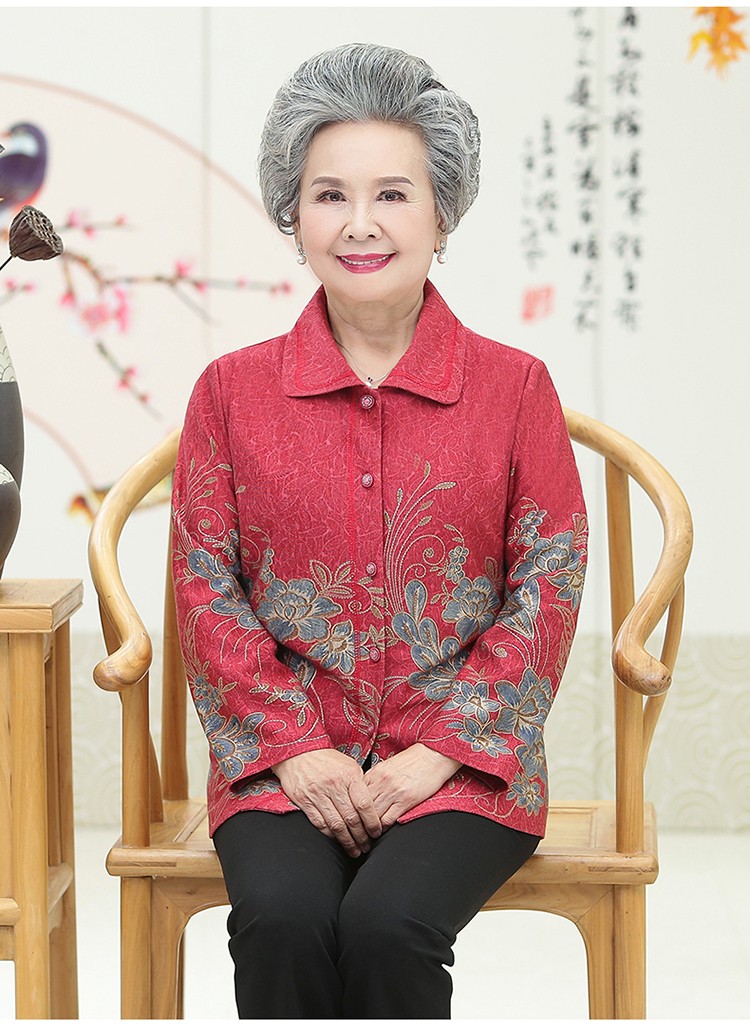 清韵语中老年人秋装女妈妈装长袖衬衫6070岁奶奶装春秋衬衣套装老人