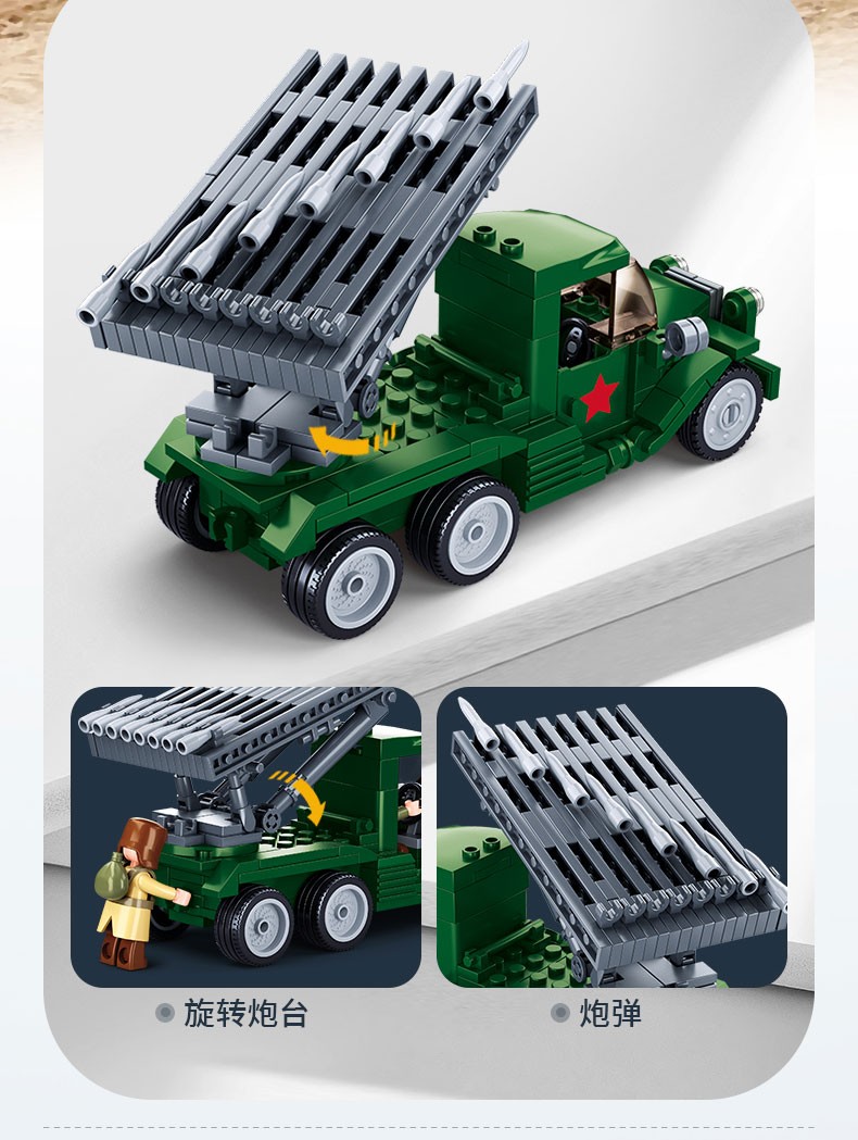 快乐小鲁班二战冬季大反攻喀秋莎火箭炮高能拼装积木坦克军事模型组装