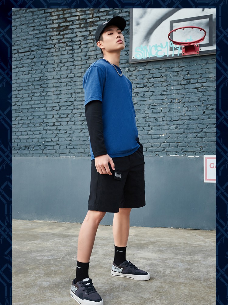 李宁短袖男反伍badfive少不入川蓝印花系列文化衫ahsra83浅蓝色1s