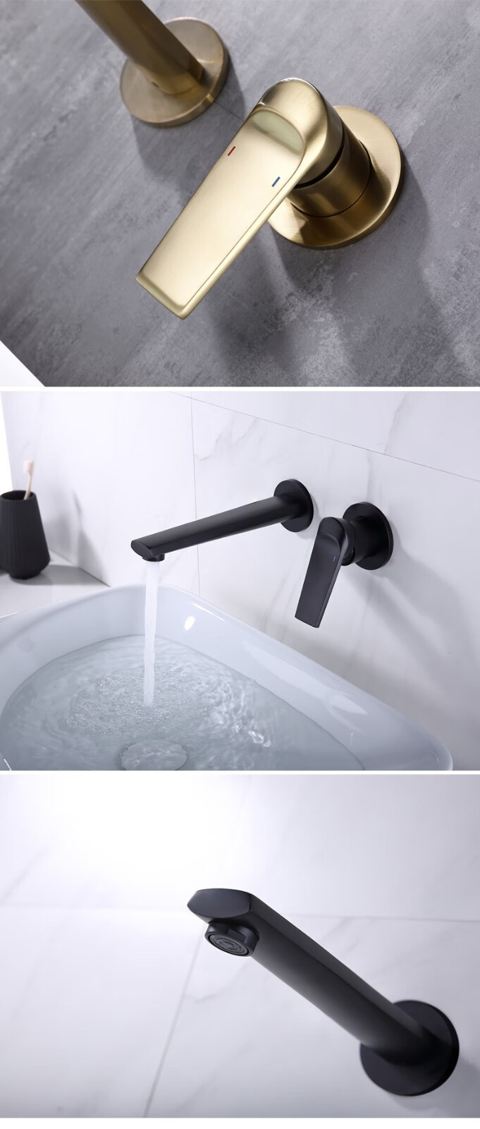 docnacht 德国枪灰色全铜暗装入墙式面盆水龙头冷热卫生间浴室柜嵌入