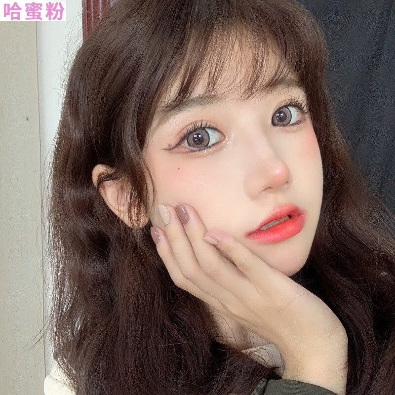 5大直径哈密美瞳棕灰粉色近视隐形眼镜年抛2片tu 哈密灰色 0【图片