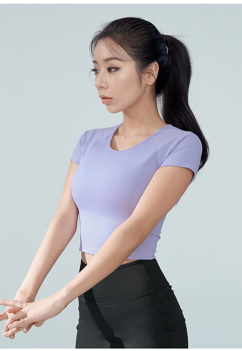 xexymix杰克茜韩国瑜伽服高腰简约短袖纯色健身运动t恤女xa5300t