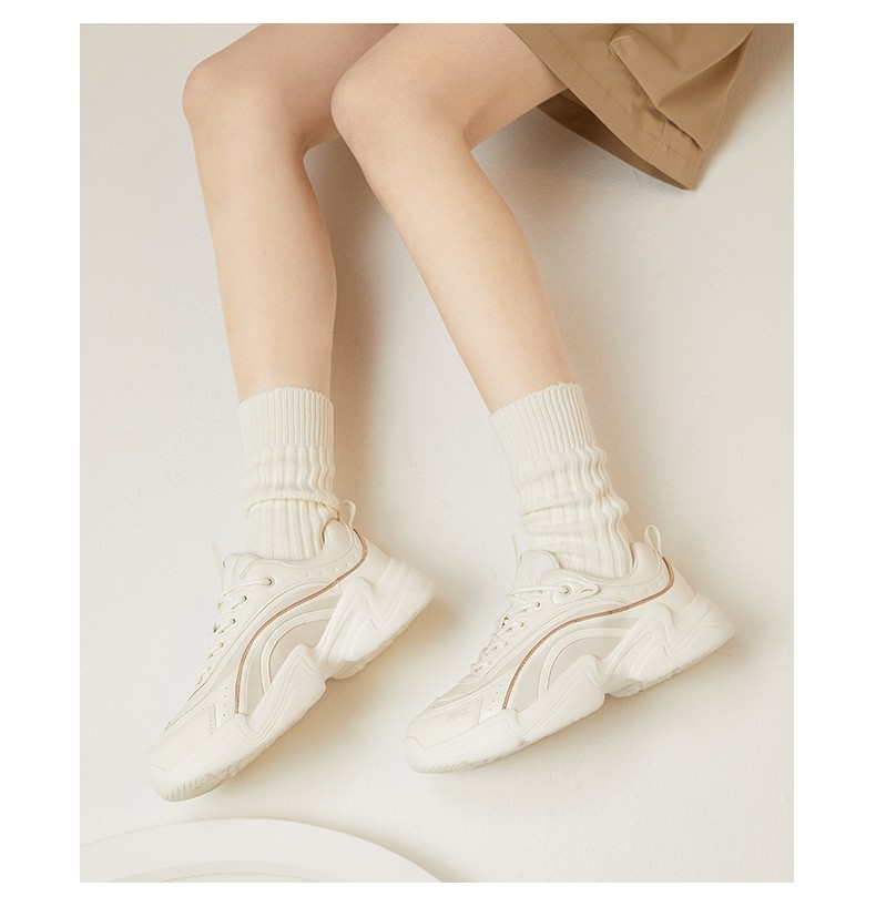 安踏女鞋老爹鞋女年秋冬季新款皮面复古运动老爹鞋厚底增高休闲鞋子皮