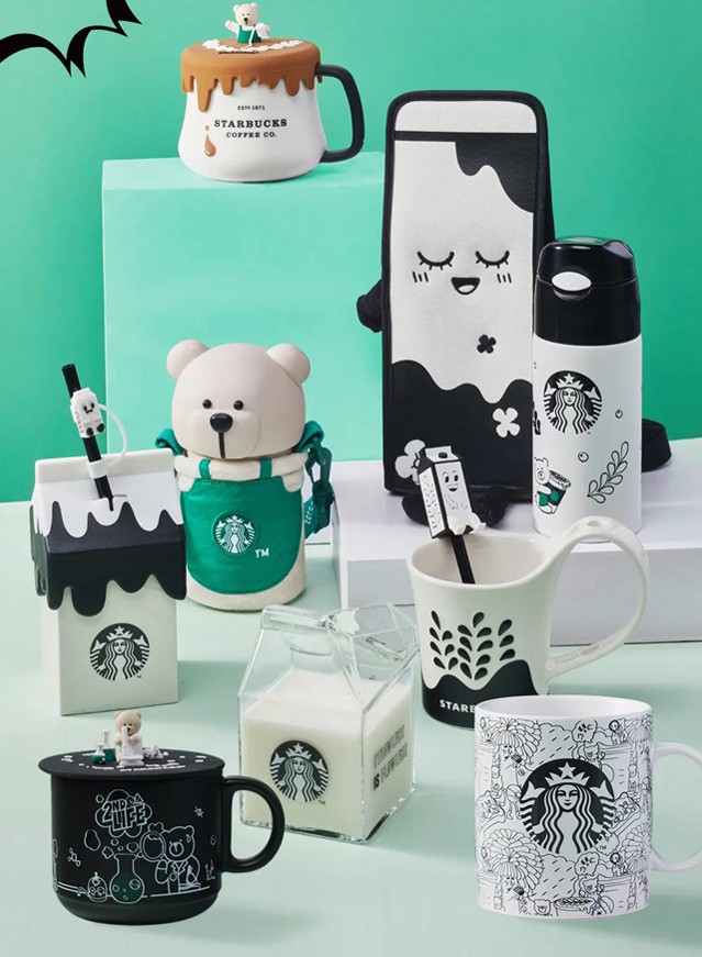 星巴克杯子新款杯子2020环保季熊熊漫画涂鸦造型马克杯保温杯绿围裙款
