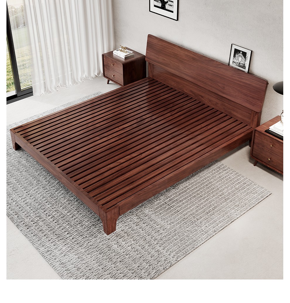 竞弛黑胡桃木床全实木主卧大床18米双人床北美fas级胡桃木现代极简