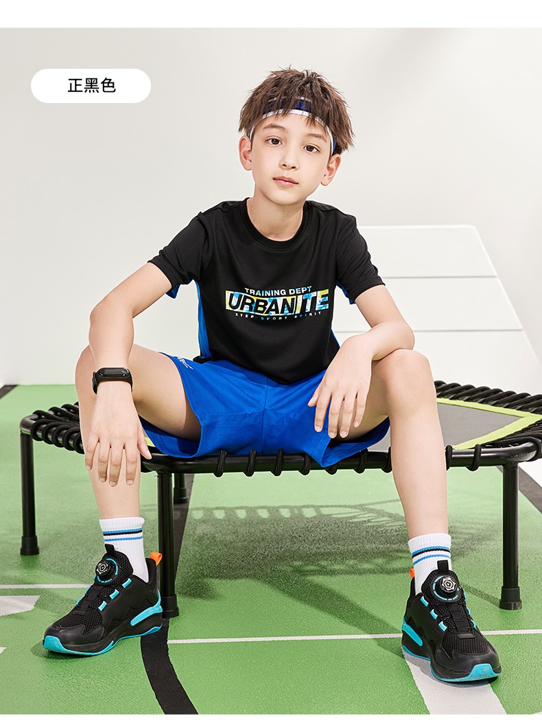 特步童装儿童短袖t恤男童圆领短t2022夏季款中大童宽松夏装衣服皇家蓝