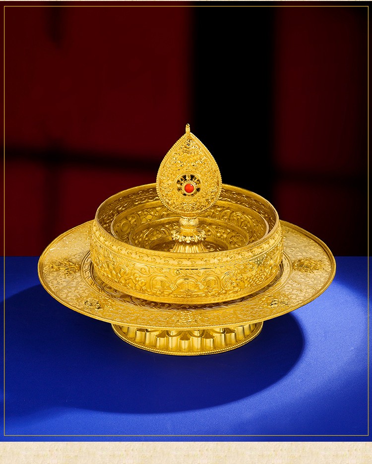 欧映s990纯银镀金手工曼扎盘三十七堆雕花曼茶罗全套修曼扎特大号18cm