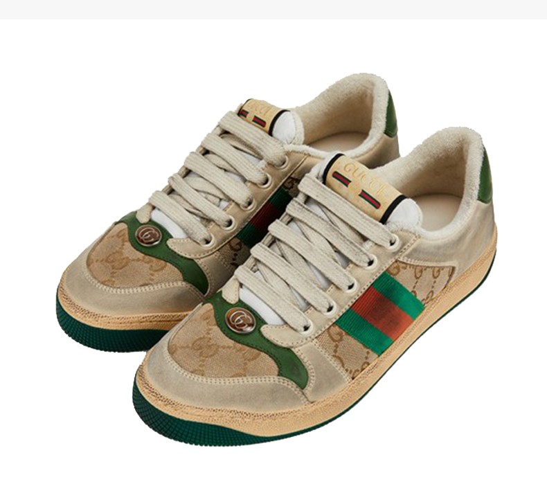 男鞋gucci古驰脏脏鞋奢侈品screene系列gg复古印花条纹运动休闲鞋白色