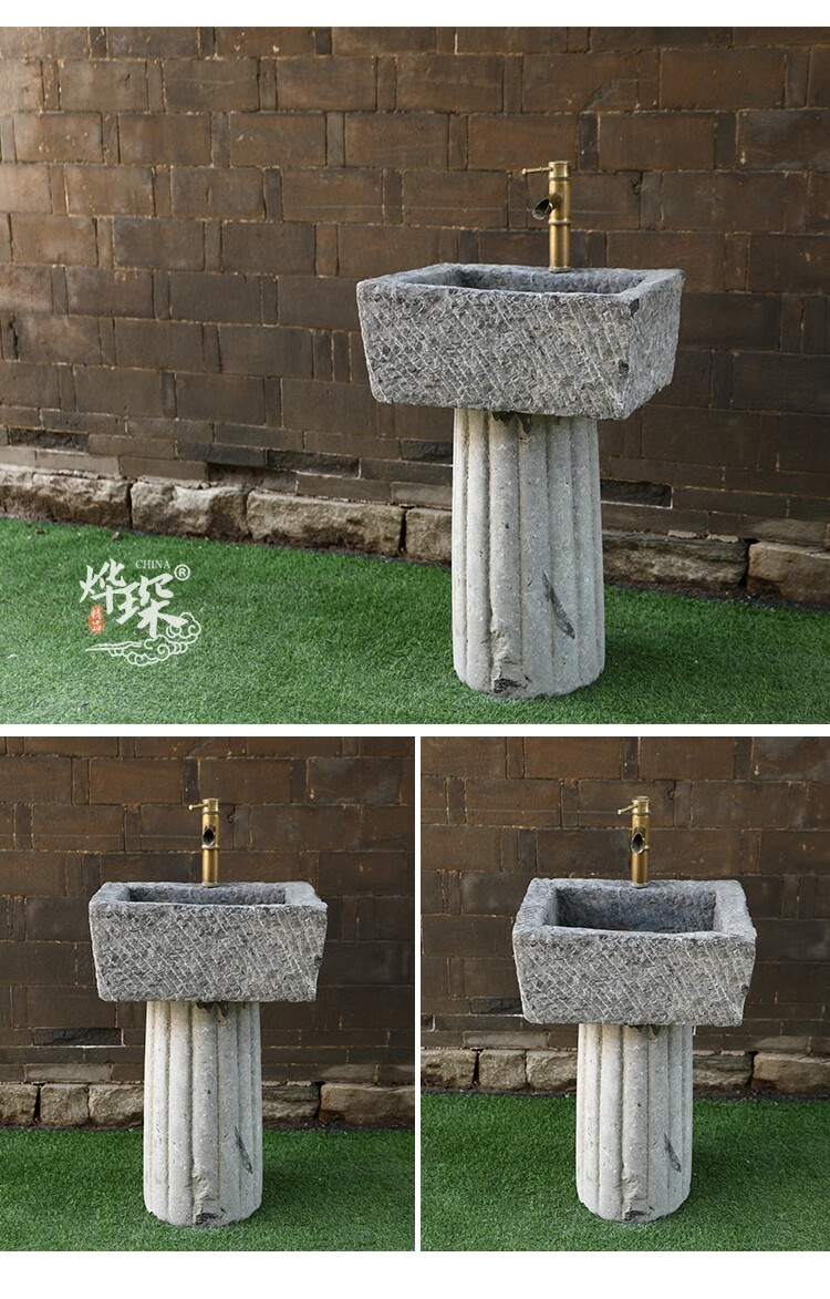 烨琛老石槽洗手盆石头水槽洗手池圆形户外庭院水盆洗衣槽拖把池室外深