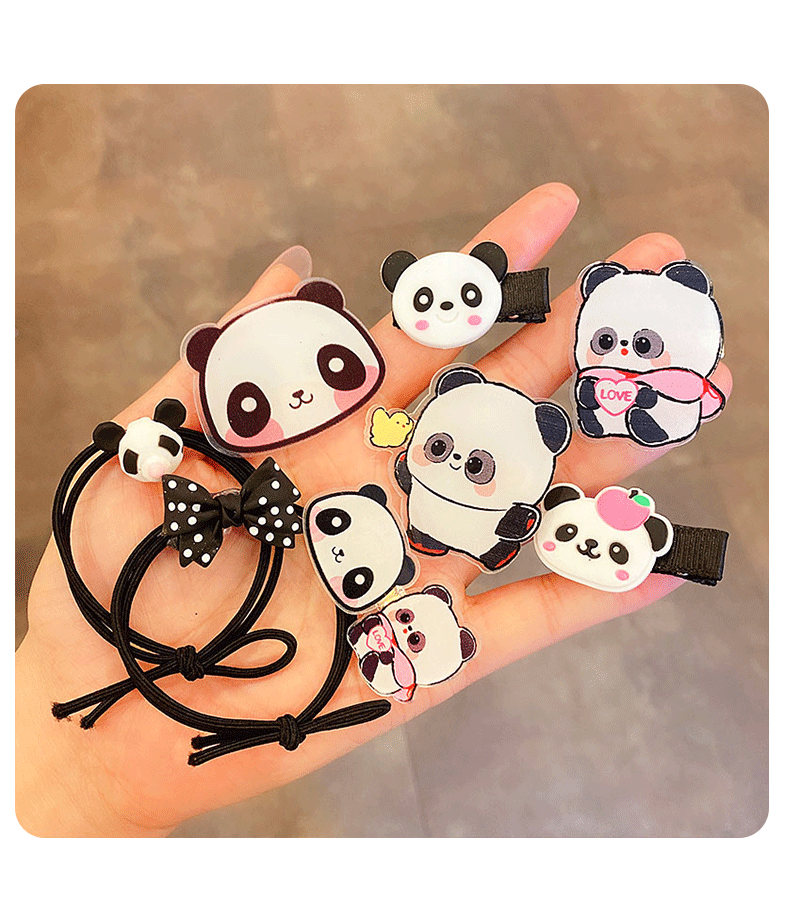 爱流行儿童发夹卡通熊猫发卡女童可爱发饰套装宝宝头饰夹子萌呆呆软萌