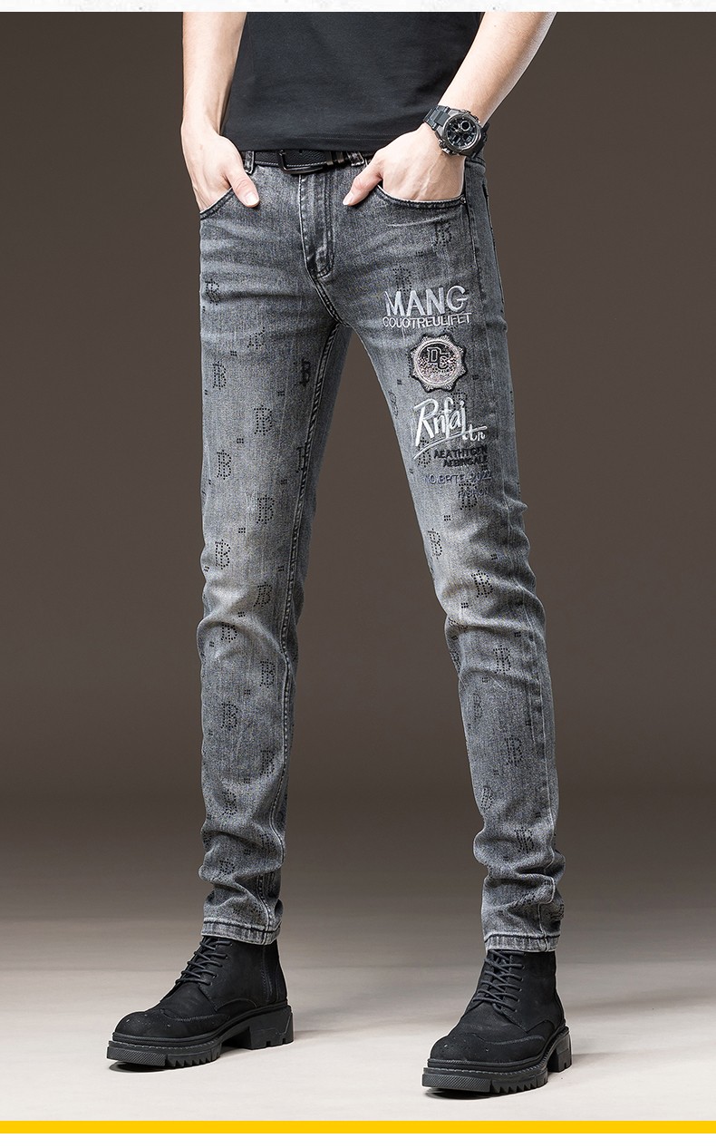 美洲野牛男士牛仔裤修身长裤休闲弹力小脚裤子男生长裤时尚百搭春季