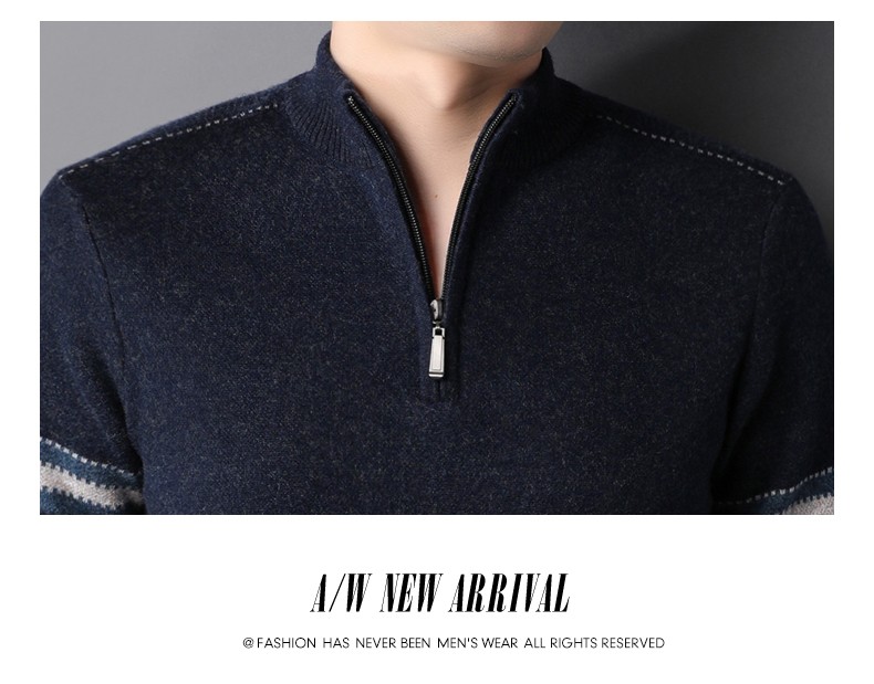 Hengyuanxiang Men's Thickened Winter Zip-Up Turtleneck Sweater, 100% Wool Knit Pullover, Middle-Aged And Young Men's Clothing 8