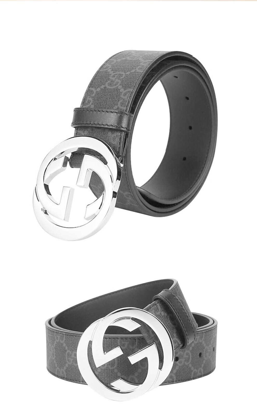 古驰(gucci) 皮带奢侈品休闲正装 黑灰色板扣皮带 节日礼物 411924 kg