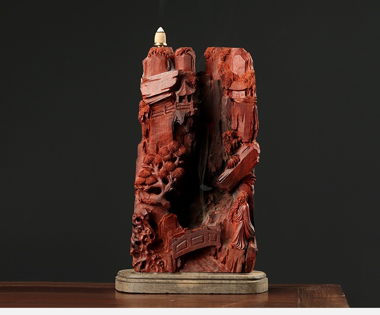 易蓉山水人家倒流香摆件印度小叶紫檀木雕工艺品家用室内古风红木流