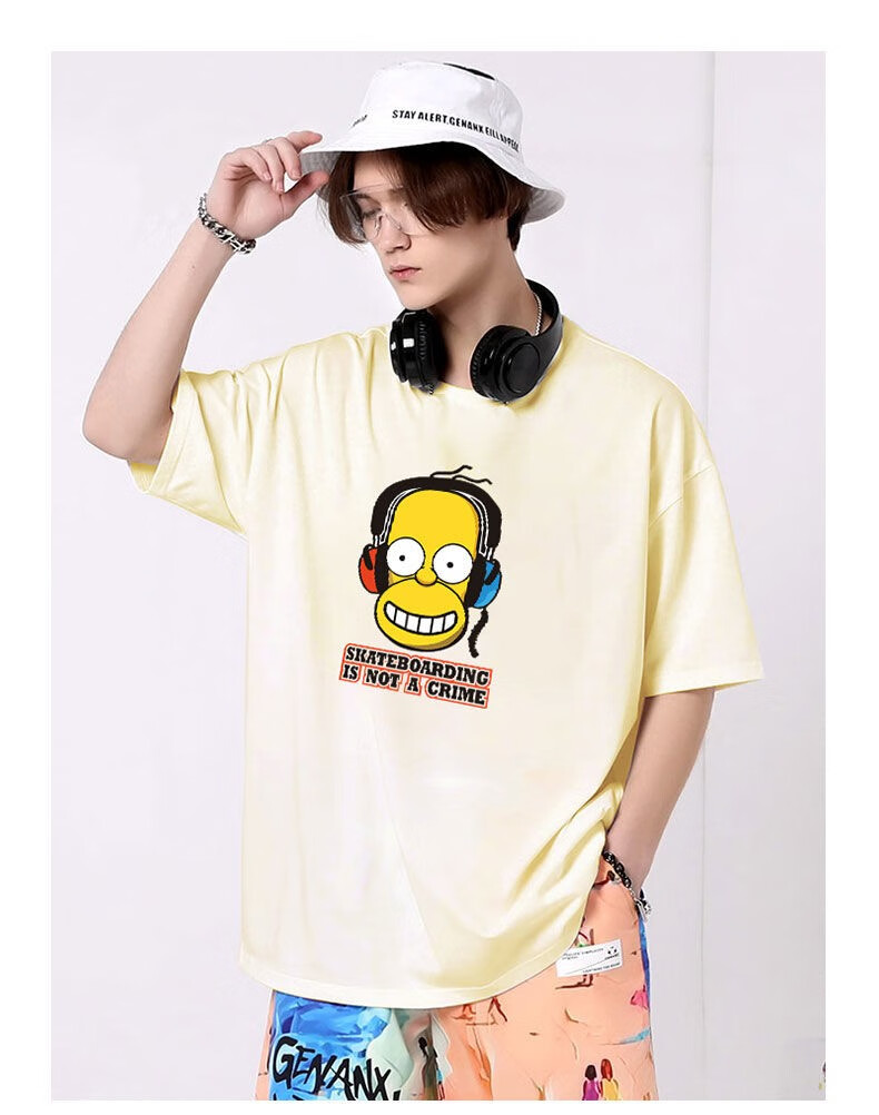 the simpsons辛普森一家短袖t恤男2022年新款百搭圆领帅气上衣 黑色 m