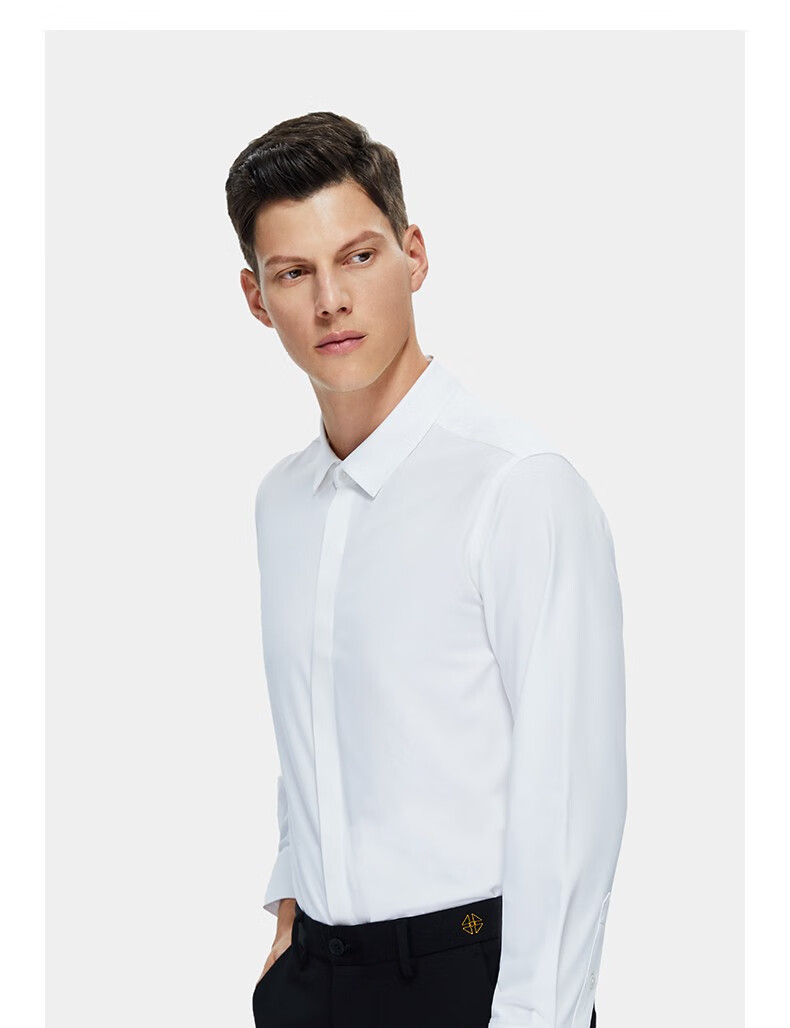 zero零度男装男士长袖白色衬衫商务正装修身免烫抗皱蓝色衬衣秋款百搭