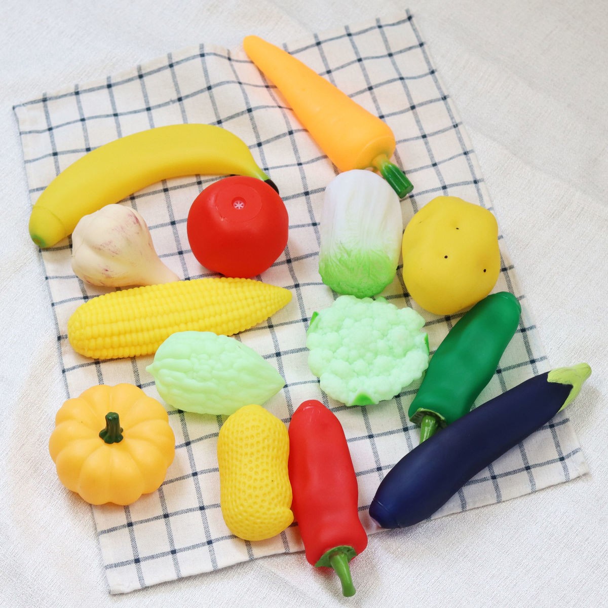 机智芽宝宝洗澡玩具软胶仿真水果蔬菜切切乐捏捏叫草莓可咬婴儿童戏水