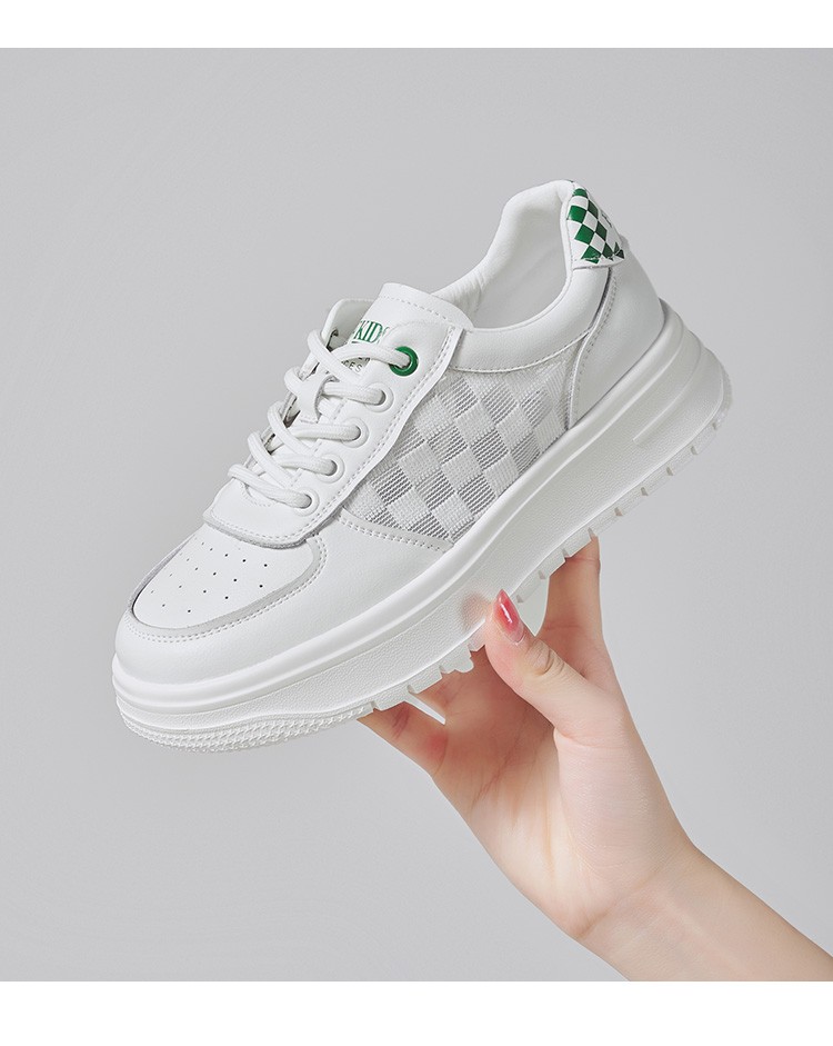 戈美其厚底网纱小白鞋女2022夏季透气韩版百搭板鞋休闲运动鞋 白绿色