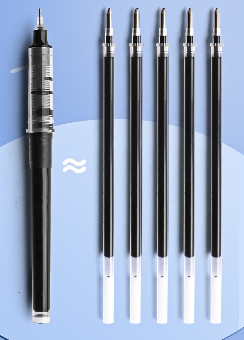 简繁直液式走珠笔黑笔速干中性笔黑色签字笔透明全针管水性05mm签字