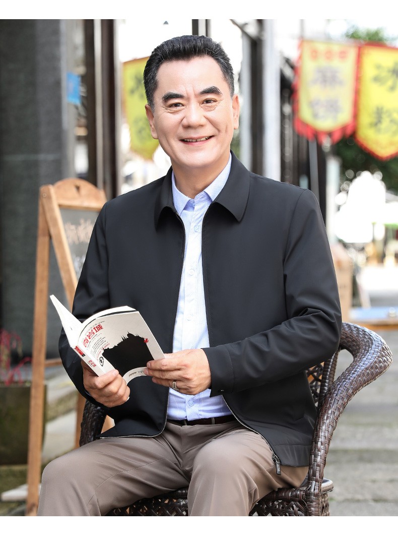 南极人中老年男装爸爸装上衣百搭纯色翻领休闲外套中年男士干部夹克春