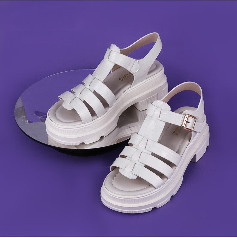 双凤2022夏时尚厚底罗马凉鞋女显高露趾松糕底女鞋72f2020黑色35