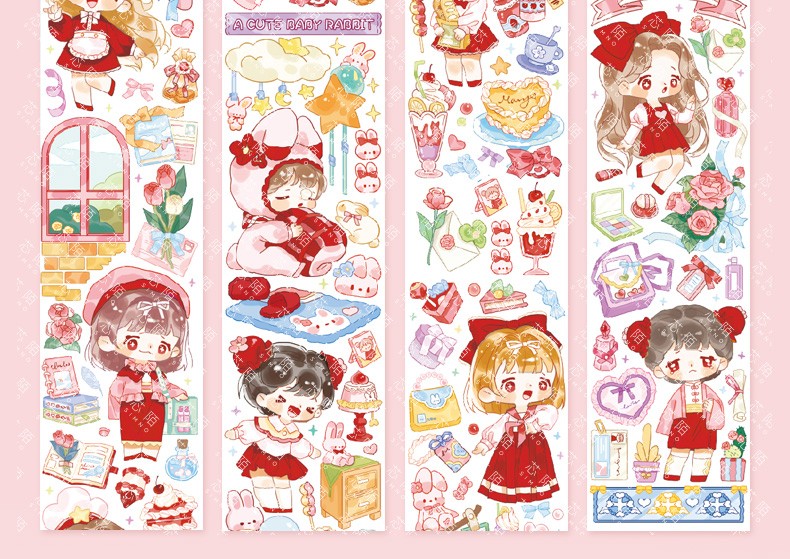 卡通可爱和纸胶带可爱人物少女手账本装饰贴纸卡通胶带图案女孩小清新