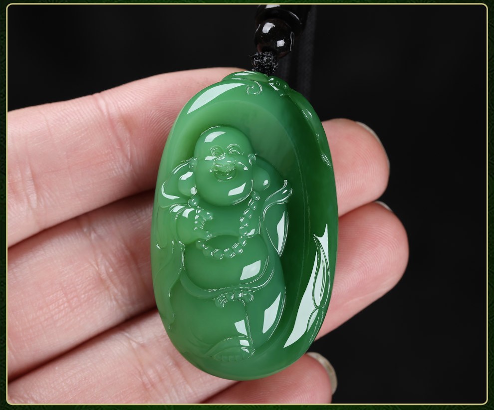 玉至峰和田玉碧玉站佛吊坠玉石玉器女款弥勒佛公挂件玉坠玉佛含证