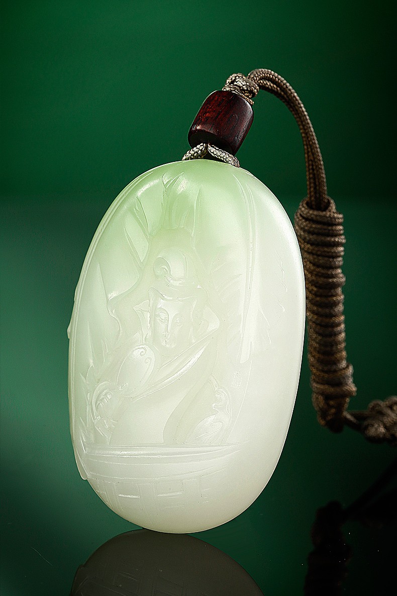 七彩云南和田玉吊坠白玉翠青仕女玉佩挂件孤品附鉴定证书