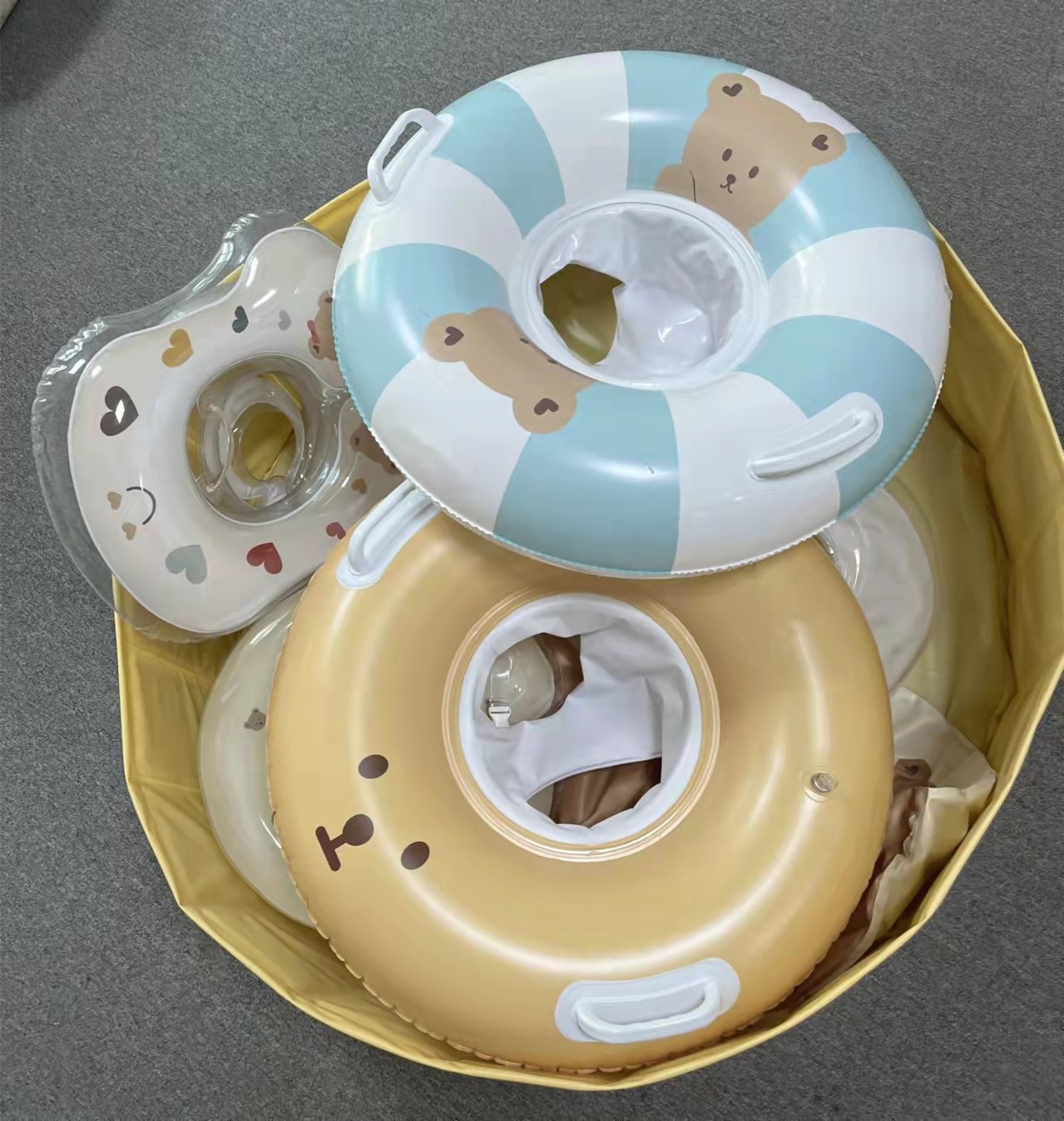 婴儿游泳圈宝宝家用扶手座圈可调节防侧翻新生儿卡通戏水浮圈儿童游泳