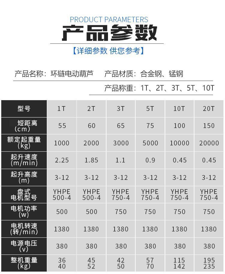 环链电动葫芦380v1t2t3t5t吨链条式提升机220v倒链起重机建筑家用提升