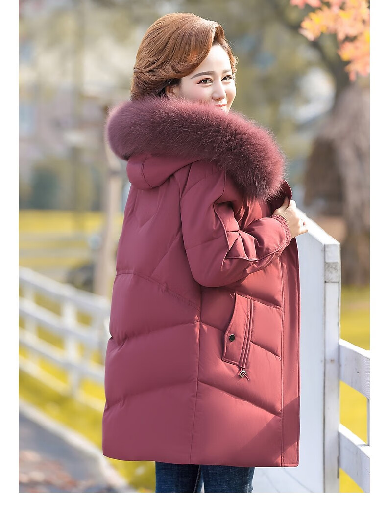 QIUFULUO Women's Winter Warm Down Cotton Jacket for Middle-aged and Elderly Women 50-60 Years Old, Premium Elegant Red Coat 13