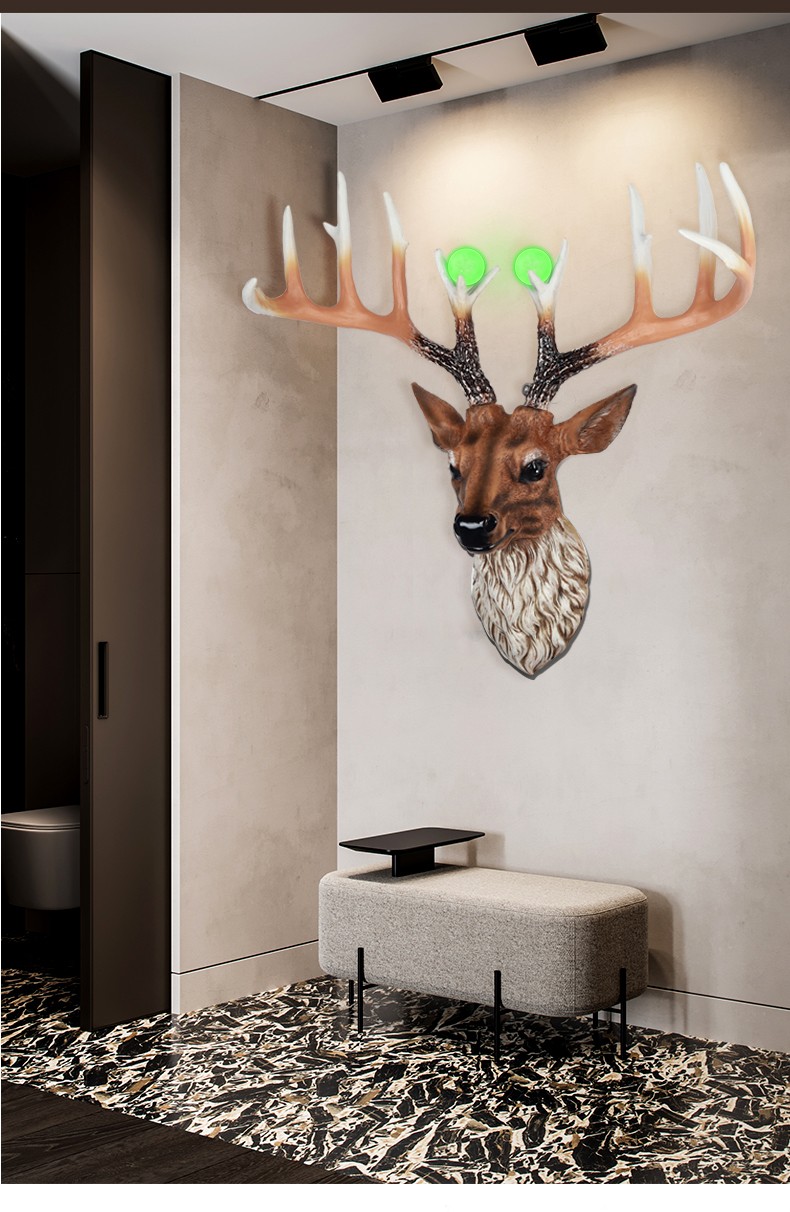 西夏一品堂招财鹿头壁挂饰客厅卧室电视背景墙面墙壁装饰玄关挂件酒吧