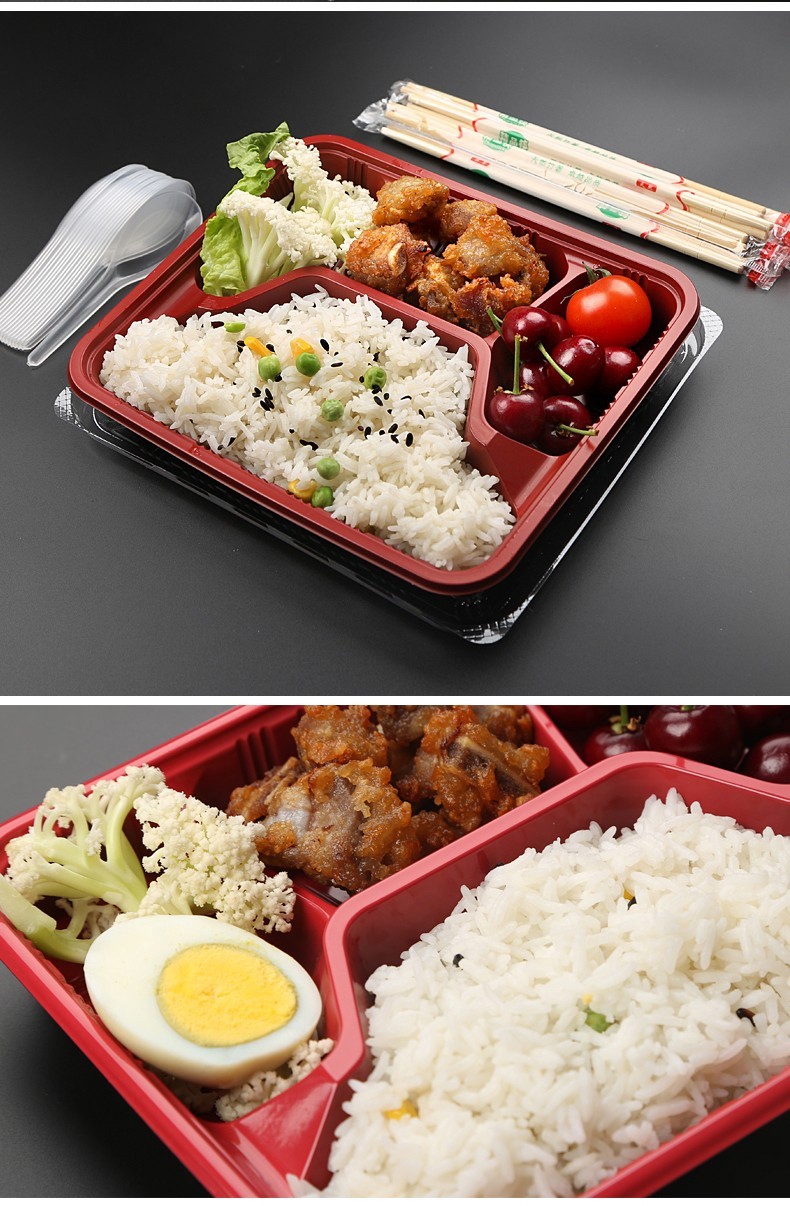 一次性饭盒四格五格快餐盒便当盒饭盒打包盒外卖盒商务盒带盖透明四格