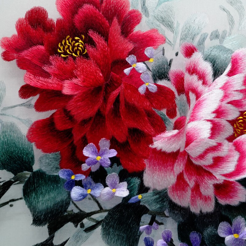 汉宫客厅装饰画手工刺绣画苏绣成品挂画国色天香横板富贵牡丹餐厅走廊