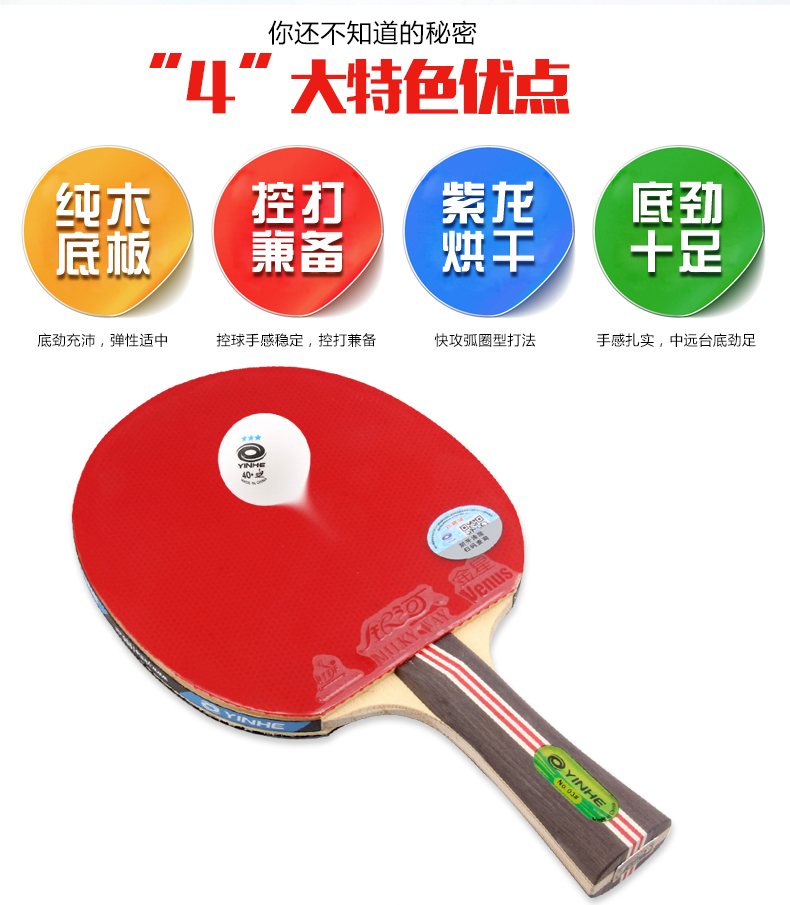 yinhe银河星级乒乓球拍3星6星入门初学者乒乓球成品拍4星双面反胶乒乓