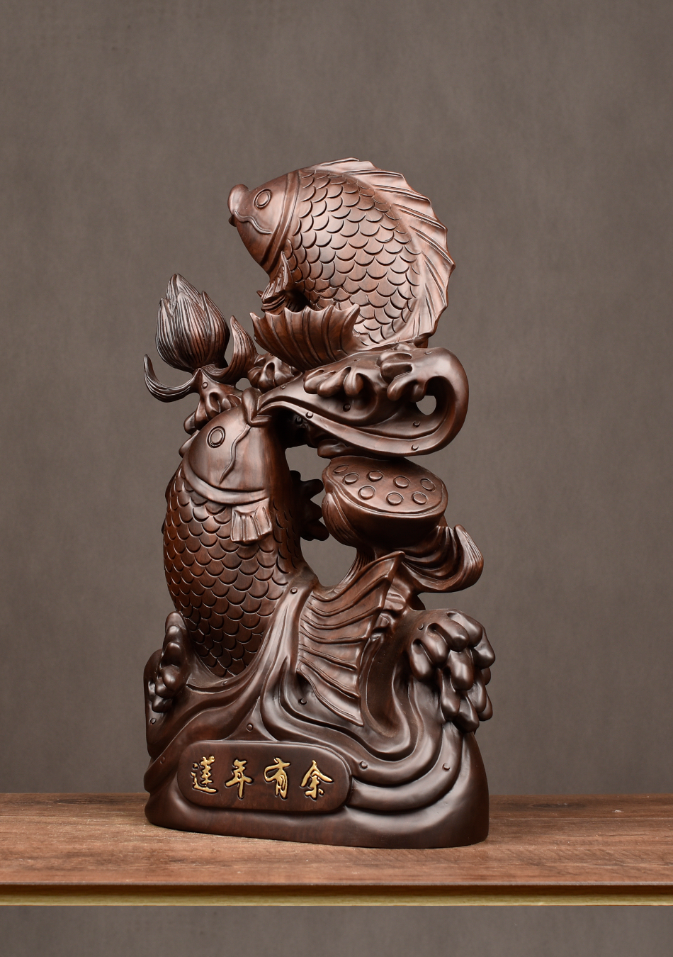 御木轩黑檀木雕莲年有余鲤鱼摆件实木招财工艺品家居客厅装饰品年年有