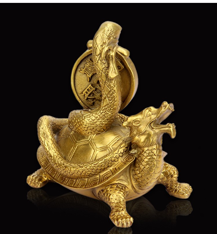 忠狮纯铜四大神兽之玄武摆件龟背蛇转运家居客厅玄关风水装饰品公司