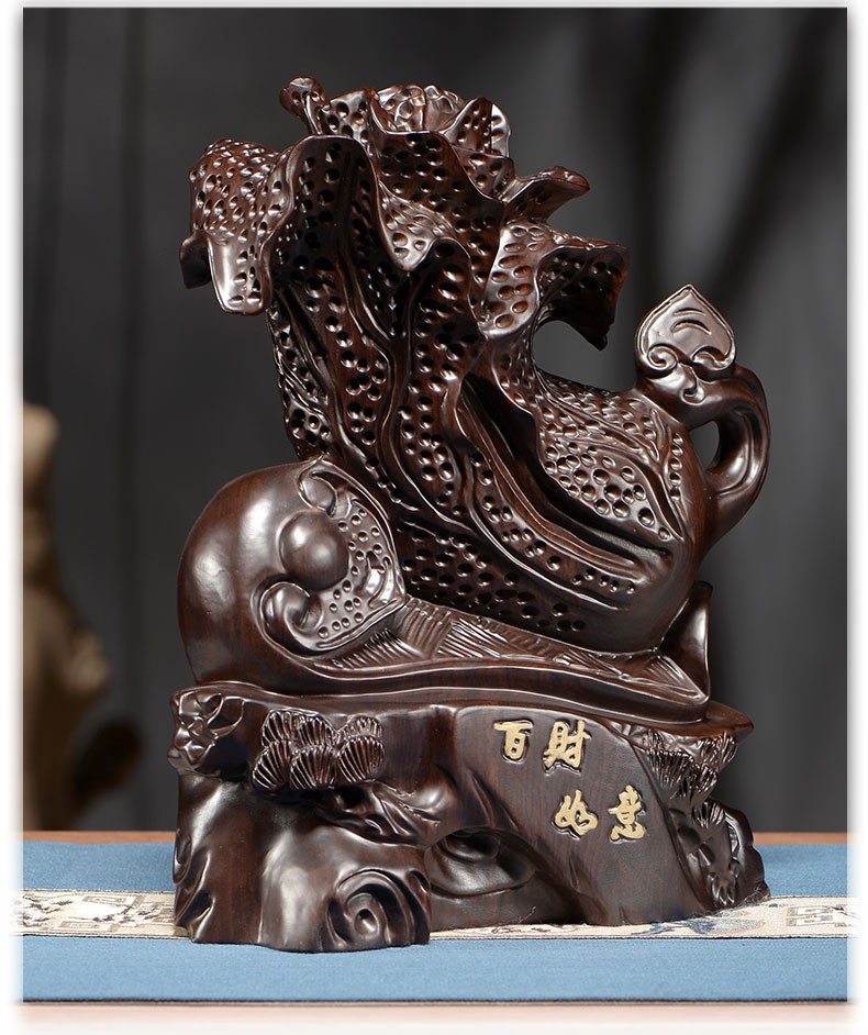 闽木匠 黑檀木雕白菜摆件百财家居客厅办公装饰店铺开业礼品摆设工艺