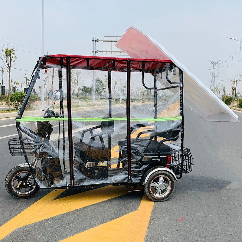 适配爱玛电动三轮车棚篷休闲小巴士三轮车挡风罩玻璃透明加厚雨蓬三轮