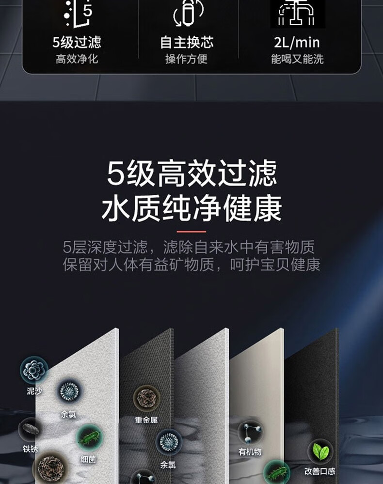 美的(midea)华凌净水器家用直饮400g无罐ro反渗透纯水管线饮水机前置