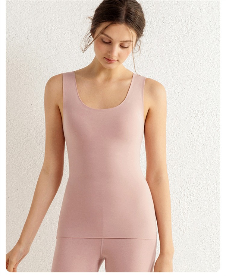 曼妮芬圆领暖衣内搭秋衣无痕打底带杯背心女士柔肌内衣20210465020