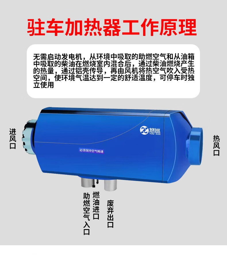 驻车加热器柴油空气取暖器货车房车暖风机挖掘机车载24v12v柴油暖风机