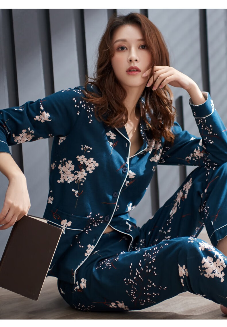 居家服女春秋睡衣女士秋款棉长袖秋季秋天碎花女装家居服套装g6842女