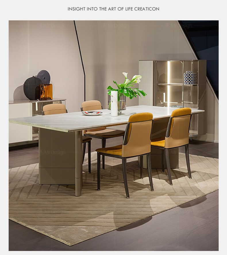 创意先生意式轻奢turri实木大理石餐桌椅组合现代简约别墅长餐桌定制