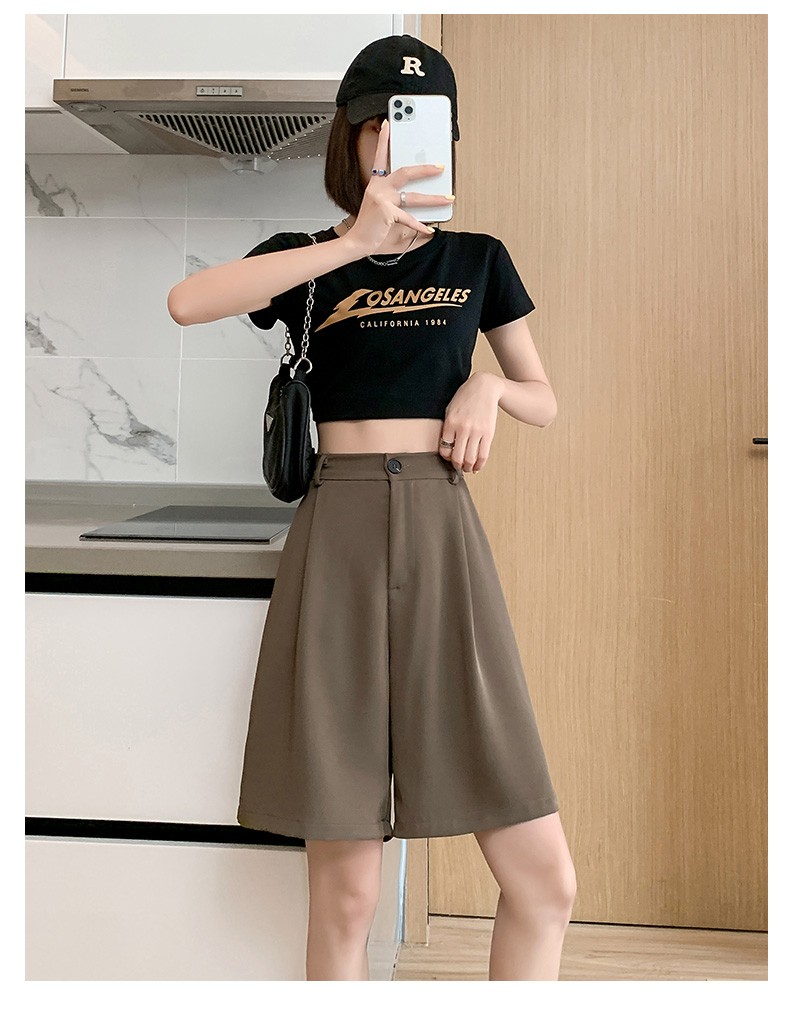 LangSha Women's Suit Shorts, Lightweight And Loose-Fitting for Summer Wear, Wide-Leg Five-Point Shorts, High-Waisted A-Line Slimming Casual Shorts 26