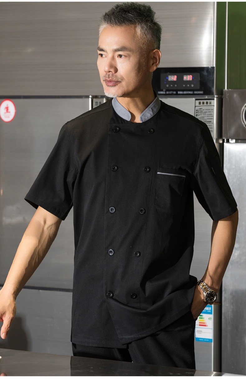 诺夫斯基厨房工作服短袖酒店厨师服夏装男白色双排扣透气舒适厨师服