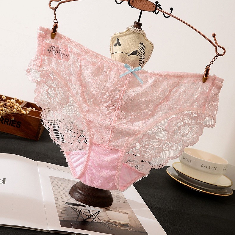 芙罗塔性感内裤女蕾丝镂空女士内裤无痕细带低腰提臀三角裤头 【4条装