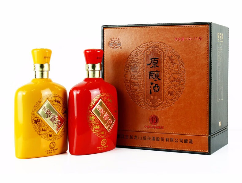 古越龙山绍兴黄酒糯米酒花雕酒原酿十年陈加饭酒1l2皮质礼盒装