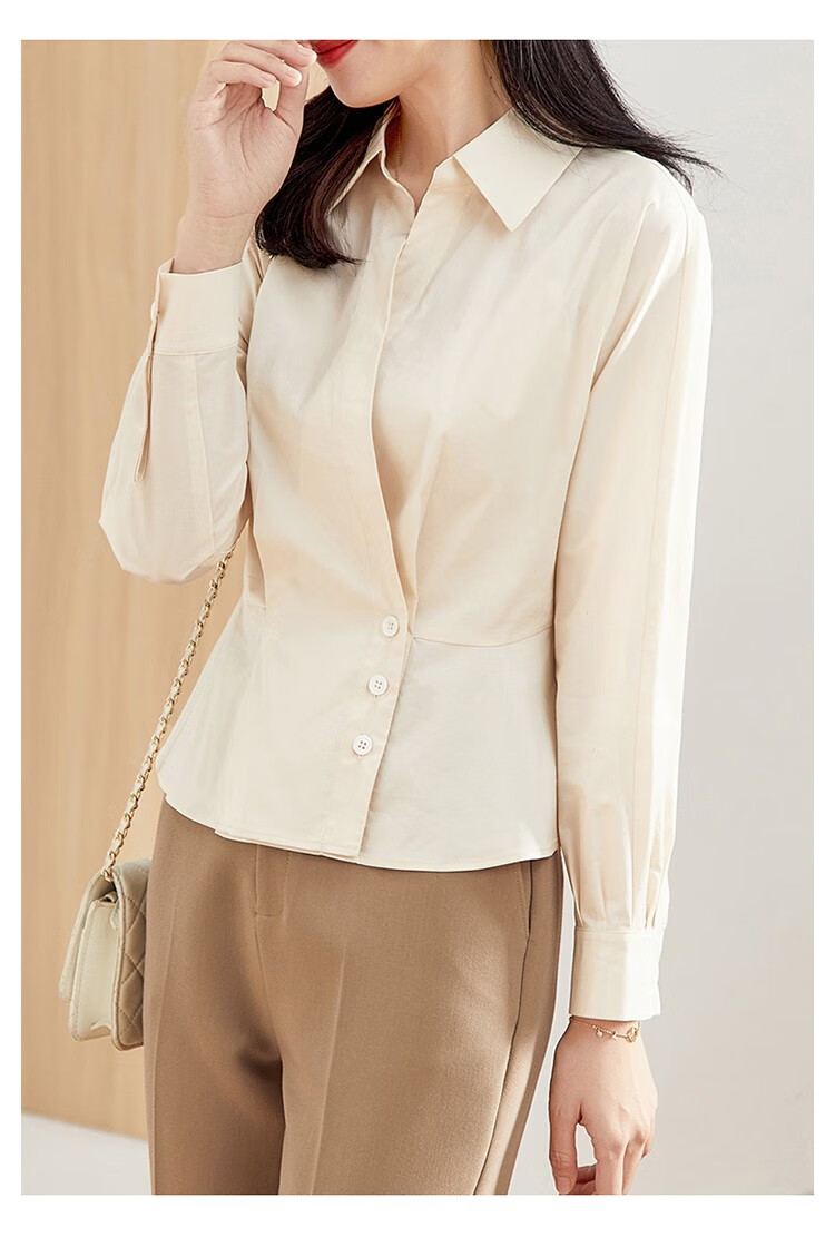 娅丽达衬衫女长袖2022秋季新款设计感气质收腰通勤v领白衬衣 米色 l