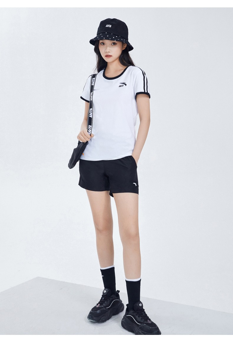 圆领条纹字母透气易干薄款女士休闲短袖上衣运动服纯净白1条纹2xl180